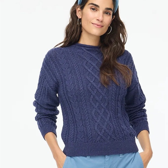 J crew authentic navy Mockneck cable-knit sweater - Picture 1 of 6